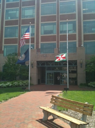 Flag at the government center flying at half-staff for Warren Guerin