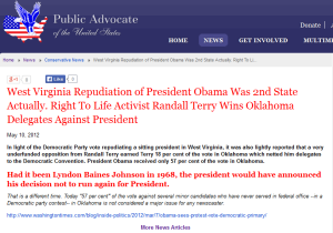 Public Advocate celebrates Randall Terry's Oklahoma delegate scam. 