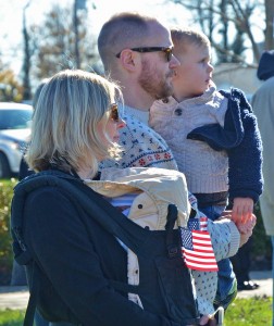 Holly Holt (holding 3-week old Harlan Holt Norman)(can you find his ear), and Dad Andy Norman (holding 3 year old Henry Holt Norman)