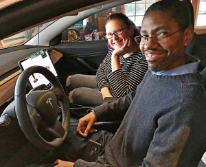 Annee and Stephen Olden in their solar sports car