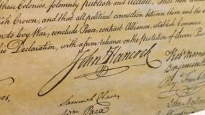 John Hancock signature as shown on the engrossed copy of the US Declaration of Independence